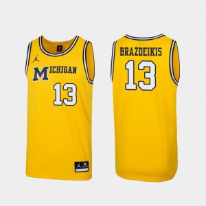 1989 Throwback College Basketball Maize For Men's Replica Ignas Brazdeikis University of Michigan Jersey #13