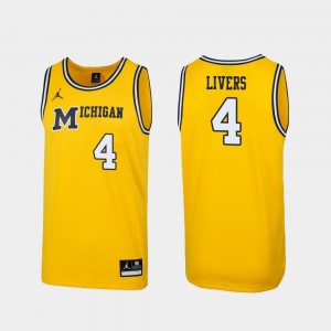 1989 Throwback College Basketball #4 Maize Men Replica Isaiah Livers Michigan Wolverines Jersey