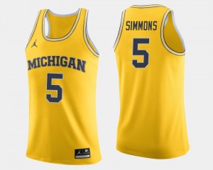 Men's Maize #5 Jaaron Simmons Michigan Jersey College Basketball Jordan Brand