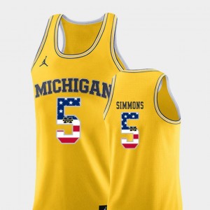 Jaaron Simmons Michigan Jersey USA Flag Mens Yellow College Basketball Jordan Brand #5