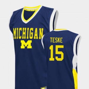 Jon Teske Michigan Wolverines Jersey Fadeaway For Men's College Basketball #15 Blue