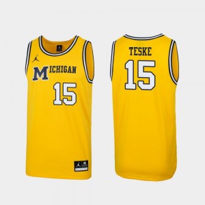 Maize #15 For Men Replica 1989 Throwback College Basketball Jon Teske Michigan Jersey