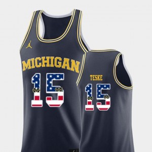 Jon Teske Michigan Jersey Men #15 USA Flag College Basketball Jordan Brand Navy