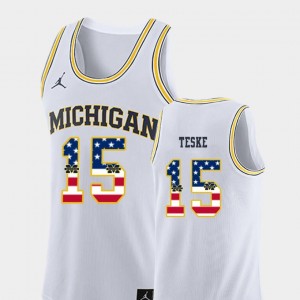 USA Flag Mens White #15 Jon Teske Michigan Jersey College Basketball Jordan Brand