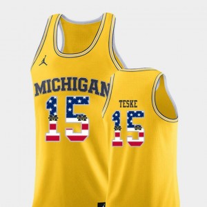 Men's USA Flag Jon Teske Michigan Wolverines Jersey College Basketball Jordan Brand #15 Yellow