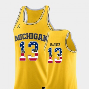 USA Flag Yellow Moritz Wagner University of Michigan Jersey Men's College Basketball Jordan Brand #13