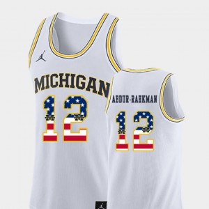 USA Flag Men's White Muhammad-Ali Abdur-Rahkman Michigan Jersey #12 College Basketball Jordan Brand