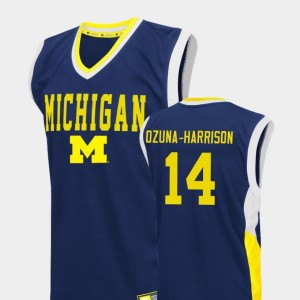 College Basketball Fadeaway Rico Ozuna-Harrison University of Michigan Jersey Blue #14 For Men's