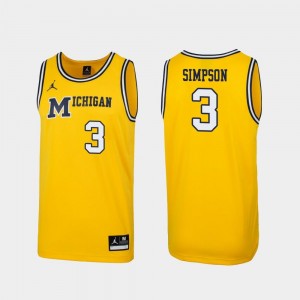 Replica #3 1989 Throwback College Basketball Maize Zavier Simpson Michigan Jersey For Men's