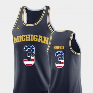 USA Flag Zavier Simpson University of Michigan Jersey #3 College Basketball Jordan Brand Men's Navy