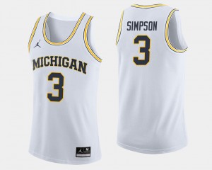 White #3 For Men College Basketball Zavier Simpson Michigan Jersey Jordan Brand