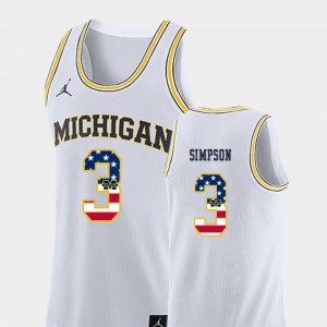 White Men College Basketball Jordan Brand #3 USA Flag Zavier Simpson Michigan Wolverines Jersey