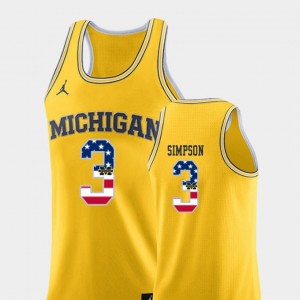 USA Flag College Basketball Jordan Brand Yellow Mens #3 Zavier Simpson Michigan Wolverines Jersey