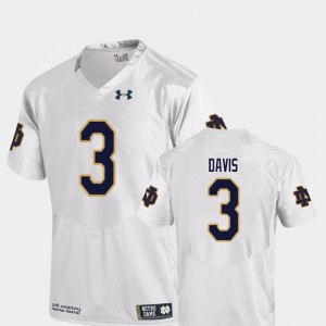 For Men's #3 College Football White Replica Under Armour Avery Davis University of Notre Dame Jersey