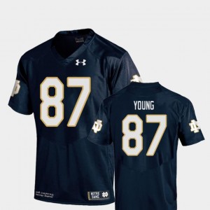 Michael Young Notre Dame Fighting Irish Jersey Replica Under Armour #87 College Football Navy For Men's