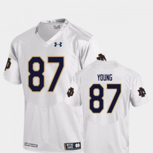 White Mens Replica Under Armour #87 College Football Michael Young UND Jersey