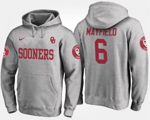 Men #6 Name and Number Gray Baker Mayfield OU Sooners Hoodie