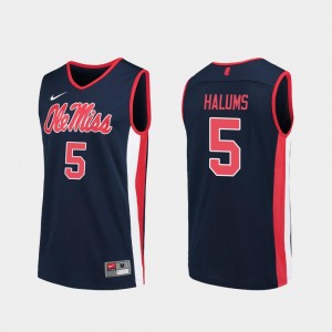 College Basketball Navy #5 Brian Halums Ole Miss Rebels Jersey Replica For Men's