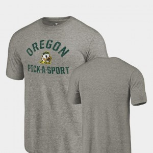 Pick-A-Sport Gray University of Oregon T-Shirt For Men's Tri Blend Distressed