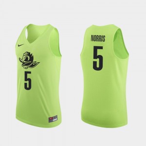College Basketball Mens Miles Norris University of Oregon Jersey #5 Authentic Apple Green