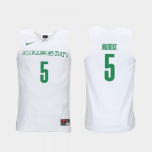 #5 White Miles Norris Oregon Ducks Jersey For Men's Elite Authentic Performance College Basketball Authentic Performace