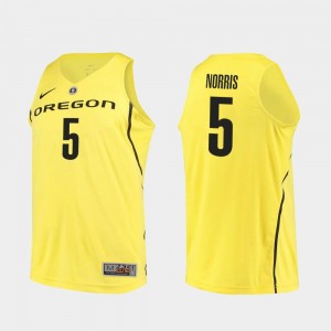 Authentic #5 Miles Norris UO Jersey Yellow College Basketball Mens