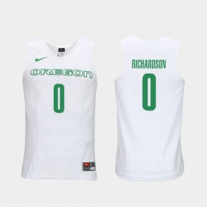 White #0 For Men Elite Authentic Performance College Basketball Authentic Performace Will Richardson University of Oregon Jersey
