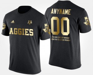 Gold Limited Black #00 Texas A&M Aggies Customized T-Shirt Short Sleeve With Message Men's