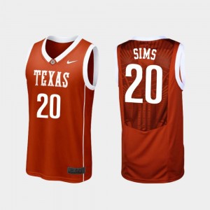 Replica #20 For Men's Jericho Sims Longhorns Jersey College Basketball Burnt Orange