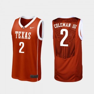 Matt Coleman III University of Texas Jersey For Men #2 Burnt Orange College Basketball Replica