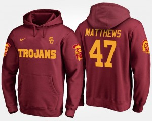 #47 Clay Matthews USC Trojans Hoodie For Men's Cardinal Name and Number