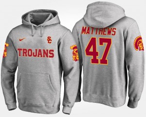 Gray #47 Mens Clay Matthews Trojans Hoodie Name and Number
