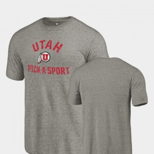 Men Gray Tri Blend Distressed Pick-A-Sport Utah Utes T-Shirt