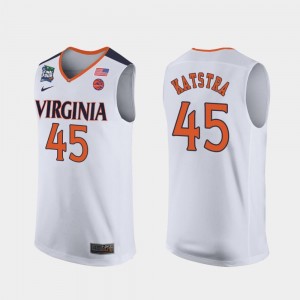 Mens #45 Austin Katstra Virginia Cavaliers Jersey White 2019 Final-Four