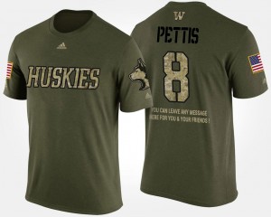 For Men Dante Pettis UW Huskies T-Shirt Camo #8 Military Short Sleeve With Message