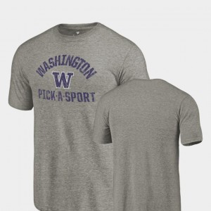 Tri Blend Distressed Pick-A-Sport Washington T-Shirt Gray For Men's