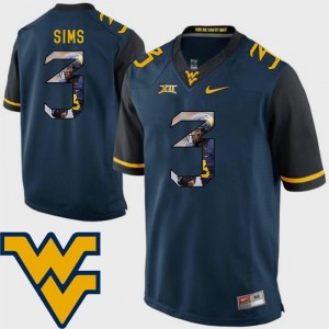 #3 Charles Sims West Virginia Jersey Men's Navy Pictorial Fashion Football