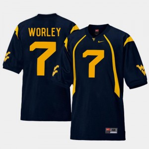 College Football Replica #7 Daryl Worley Mountaineers Jersey Navy For Men's