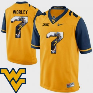 Daryl Worley Mountaineers Jersey Gold Men's Pictorial Fashion #7 Football