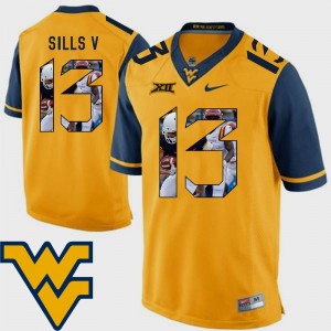 For Men #13 Football David Sills V Mountaineers Jersey Gold Pictorial Fashion