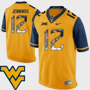 Gold #12 Pictorial Fashion Gary Jennings West Virginia Mountaineers Jersey Men's Football