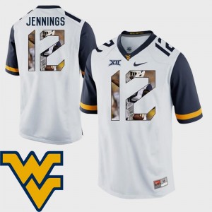 Football Gary Jennings West Virginia University Jersey #12 White Pictorial Fashion Men