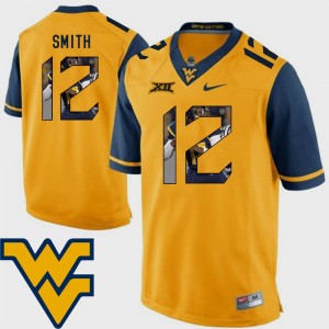 Gold Pictorial Fashion Football Geno Smith West Virginia Mountaineers Jersey #12 Mens