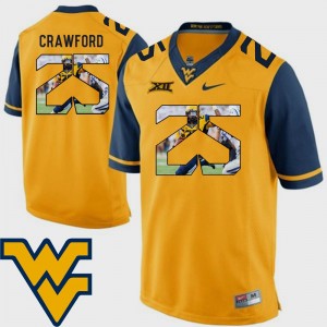 Justin Crawford WVU Jersey For Men Football #25 Gold Pictorial Fashion