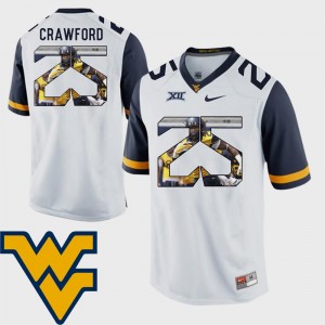 White #25 Mens Justin Crawford West Virginia Mountaineers Jersey Football Pictorial Fashion