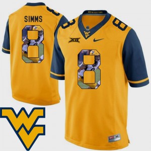 Football Pictorial Fashion #8 Gold Men's Marcus Simms West Virginia Mountaineers Jersey