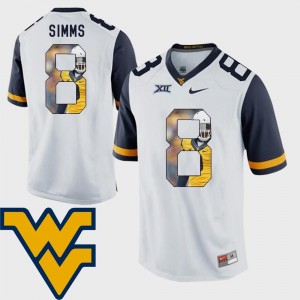 Marcus Simms West Virginia University Jersey Men's White #8 Pictorial Fashion Football