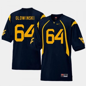 Men's Navy Replica College Football #64 Mark Glowinski WVU Jersey