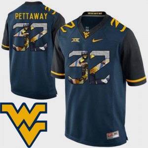 Pictorial Fashion Martell Pettaway West Virginia Mountaineers Jersey #32 Football For Men's Navy