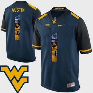 Mens Pictorial Fashion Navy Tavon Austin West Virginia Mountaineers Jersey Football #1